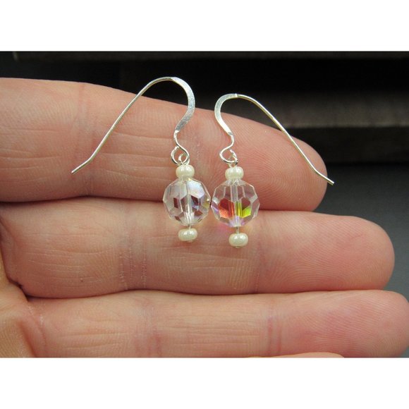Sterling Silver Faceted Clear Colorful Crystal Earrings - Picture 1 of 5
